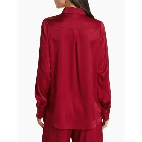 Andrea lyamah Red Vana Satin Button-Front Shirt.Saks Fifth Avenue. Sz S. NWT - Picture 12 of 13